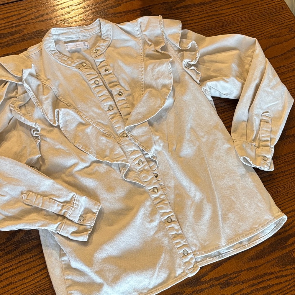 Mango Cream Button Down Shirt with Ruffles